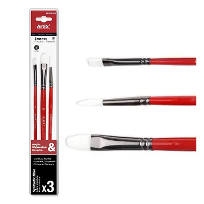 Zestaw pędzli syntetycznych do farb wodnych, 3 sztuki