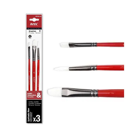 Zestaw pędzli syntetycznych do farb wodnych, 3 sztuki