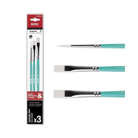 Zestaw pędzli syntetycznych do akwareli Artix, 3 sztuki