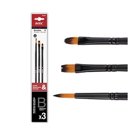 Pędzle syntetyczne do farb wodnych Artix, 3 szt.