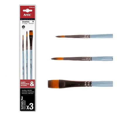 Zestaw pędzli syntetycznych do farb wodnych, 3 sztuki