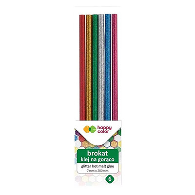 Klej na gorąco, wkłady brokatowe 7 mm x 20 cm, 6 sztuk