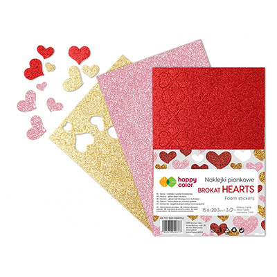 Naklejki piankowe, Brokat Hearts, Happy Color A5