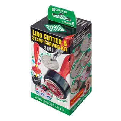 Docisk drukarski, 5 stempli, 10 dłutek do linorytu, Essdee