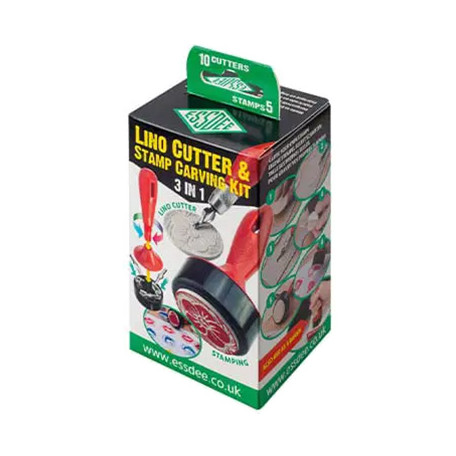 Docisk drukarski, 5 stempli, 10 dłutek do linorytu, Essdee