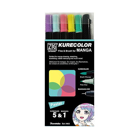 Pastel – zestaw pisaków Kurecolor for Manga Kuretake, 6 szt.