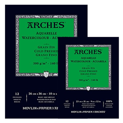 Arches, drobnoziarnisty blok do akwareli 23 x 31 cm, 12 ark. 300 g