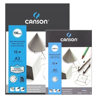Blok techniczny biały A3 Canson, 10 kartek 190g