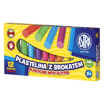 Plastelina z brokatem, Astra, zestaw 12 kolorów