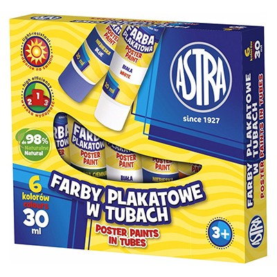 Farby plakatowe Astra, zestaw tub 6 x 30ml