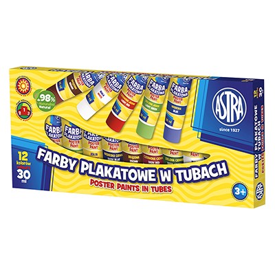 Farby plakatowe Astra, zestaw tub 12 x 30ml