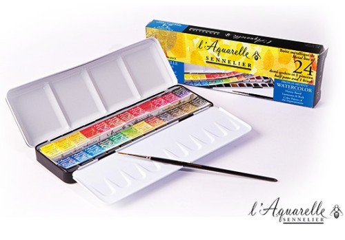 Farby akwarelowe w półkostkach L'Aquarelle, Sennelier, Metal 24