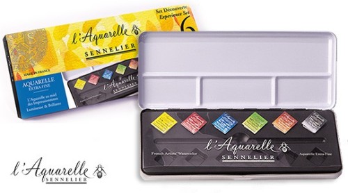 Farby akwarelowe w półkostkach L'Aquarelle, Sennelier, Sampler 6