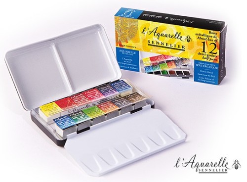 Farby akwarelowe w półkostkach L'Aquarelle, Sennelier, Pocket 12