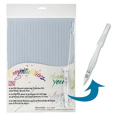 Brush Lettering Practice Kit + pędzel, zeszyt ćwiczeń, Kuretake