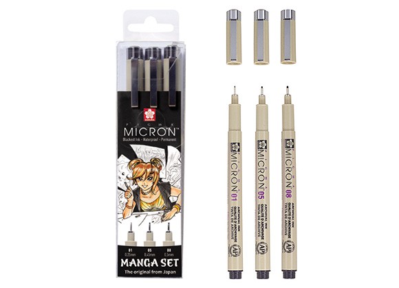 Manga Set, pisaki precyzyjne Pigma Micron, Sakura, 3szt