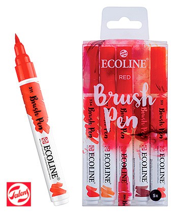 Red, Ecoline Brush Pen, Talens, 5 kol.