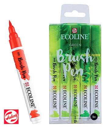 Green, Ecoline Brush Pen, Talens, 5 kol.