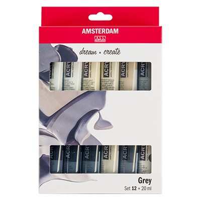 Farby akrylowe Talens Amsterdam Grey, 12 x 20 ml