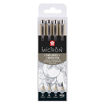 Pisaki Pigma Micron – Light Cool Gray, Sakura 3+1