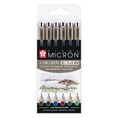 Pisaki Pigma Micron – Earth Tones, 6 sztuk