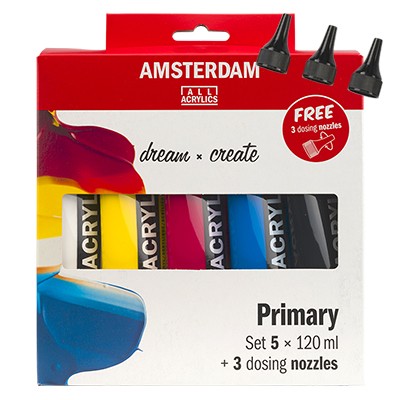 Farby akrylowe Talens Amsterdam + końcówki, 5 x 120 ml