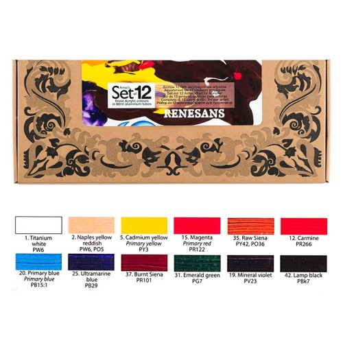 Farby akrylowe Maxi Acril Renesans, 12 x 60 ml