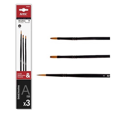 Pędzle syntetyczne do farb akrylowych Artix, 3 sztuki