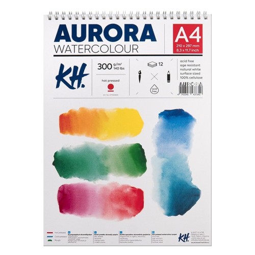 Blok akwarelowy, spirala Aurora HP, A4, 300 g, 12 ark.