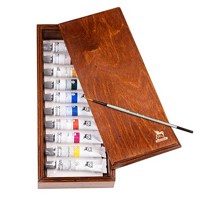 Farby Gouache Renesans 10 x 20 ml, drewniany piórnik
