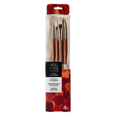 Zestaw 4 pędzli Oil Synthetic Hog W&amp;N + płócienne etui