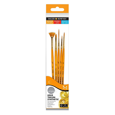 Pędzle Simply Gold Taklon Daler Rowney, syntetyki, zestaw 5 szt.