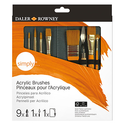 Pędzle Simply Acrylic Daler Rowney 10 szt. + etui