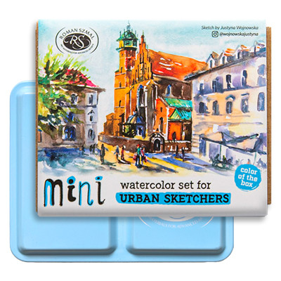 Mini Urban Sketchers Set BLUE, akwarele Aquarius 8 kol.