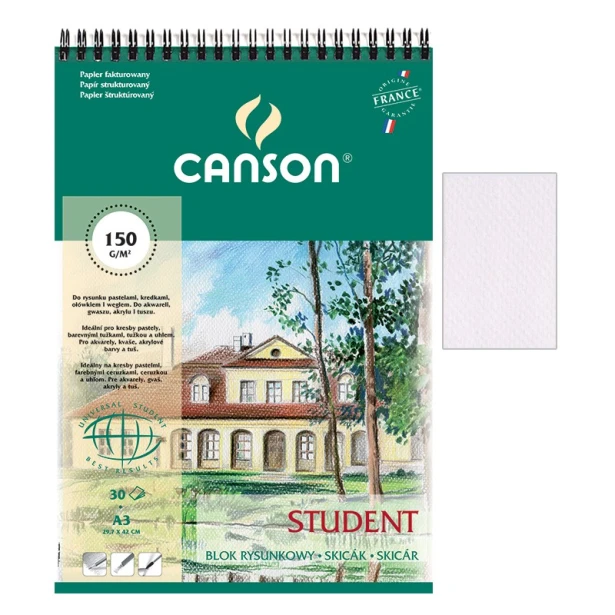 Blok rysunkowy na spirali Canson Student, 30 ark. A3, 150g
