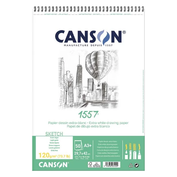 Szkicownik na spirali Canson 1557, 50 kartek A3, 120g