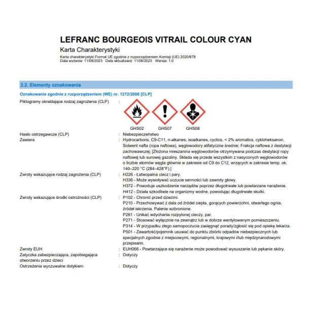 087 Cyan, Vitrail Lefranc &amp; Bourgeois