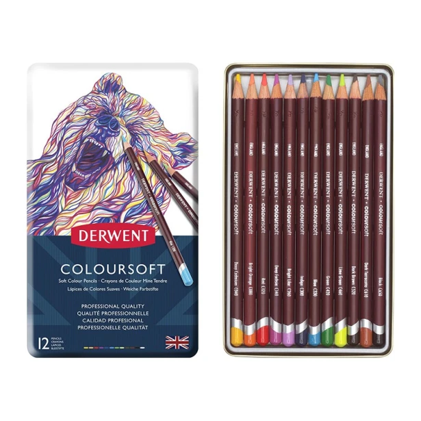 Kredki rysunkowe Coloursoft, Derwent, 12 kolorów
