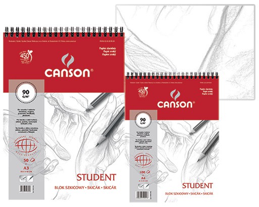 Blok szkicowy na spirali Canson Student, 50 ark. A5, 90g