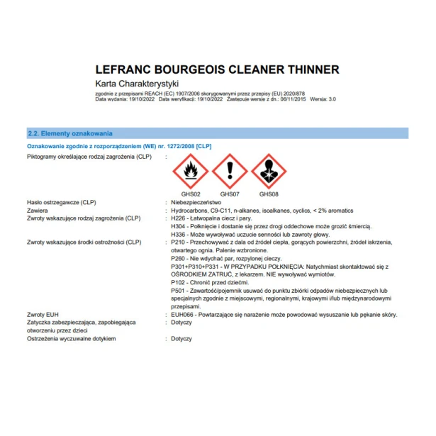 Cleaner - thinner, rozcieńczalnik - zmywacz Vitrail Lefranc &amp; Bo