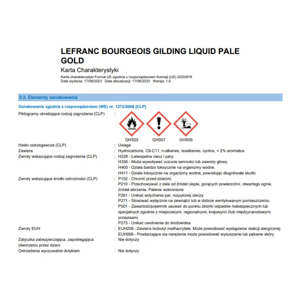 Pale gold, płynny tusz pozłotniczy L&amp;B 75ml