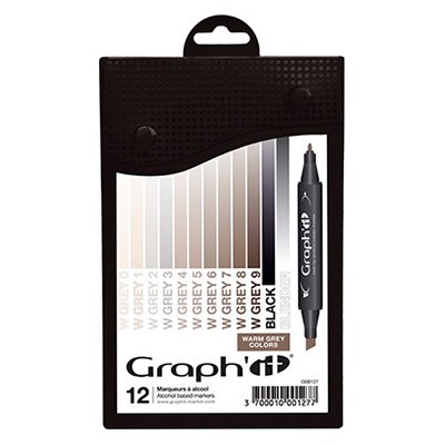 Warm grey - szarości, zestaw markerów Graph'it, 12 kolorów