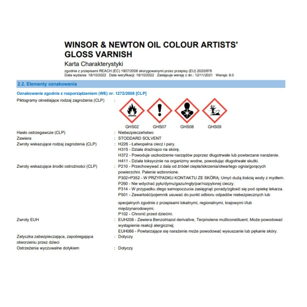 Werniks błyszczący na żywicy ketonowej do f. olejnych, W&amp;N 500ml