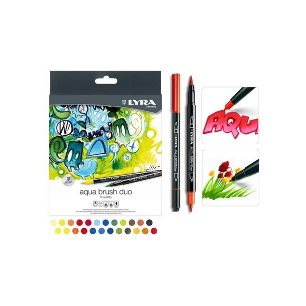 Wodne pisaki pędzelkowe Aqua Brush Duo, Lyra, 24 kolorów