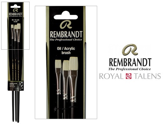 Pędzle płaskie do farb olejnych i akrylowych Rembrandt, 3szt.