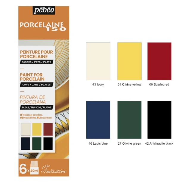 Farby do ceramiki Porcelaine 150, set 1, 6 x 20ml