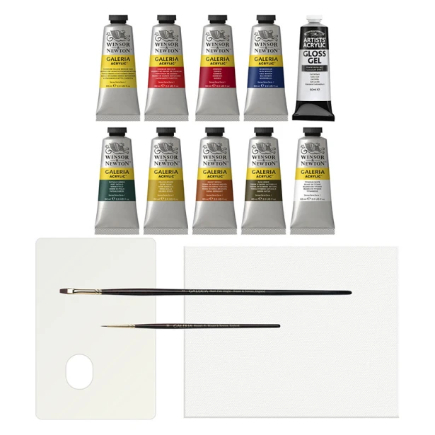 Farby akrylowe Galeria, zestaw 10 x 60ml + akcesoria