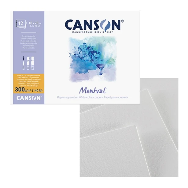 Montval, blok akwarelowy Canson, 18 x 25cm, 12 ark. 300g