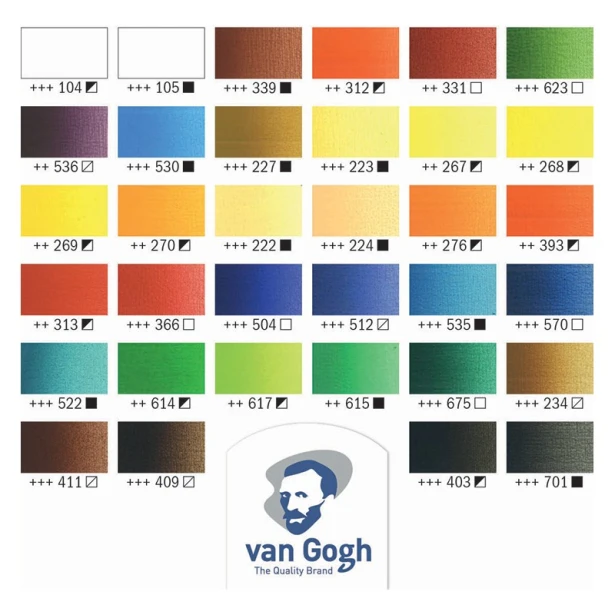 Farby olejne Talens Van Gogh, zestaw 32 x 20ml, kaseta drewniana