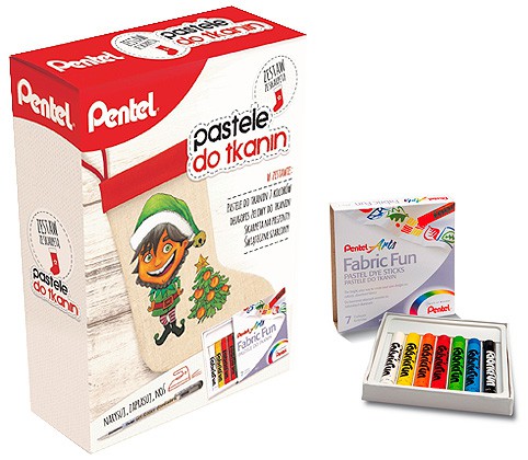 Pastele do tkanin, zestaw ze skarpetą, Pentel 7kol.